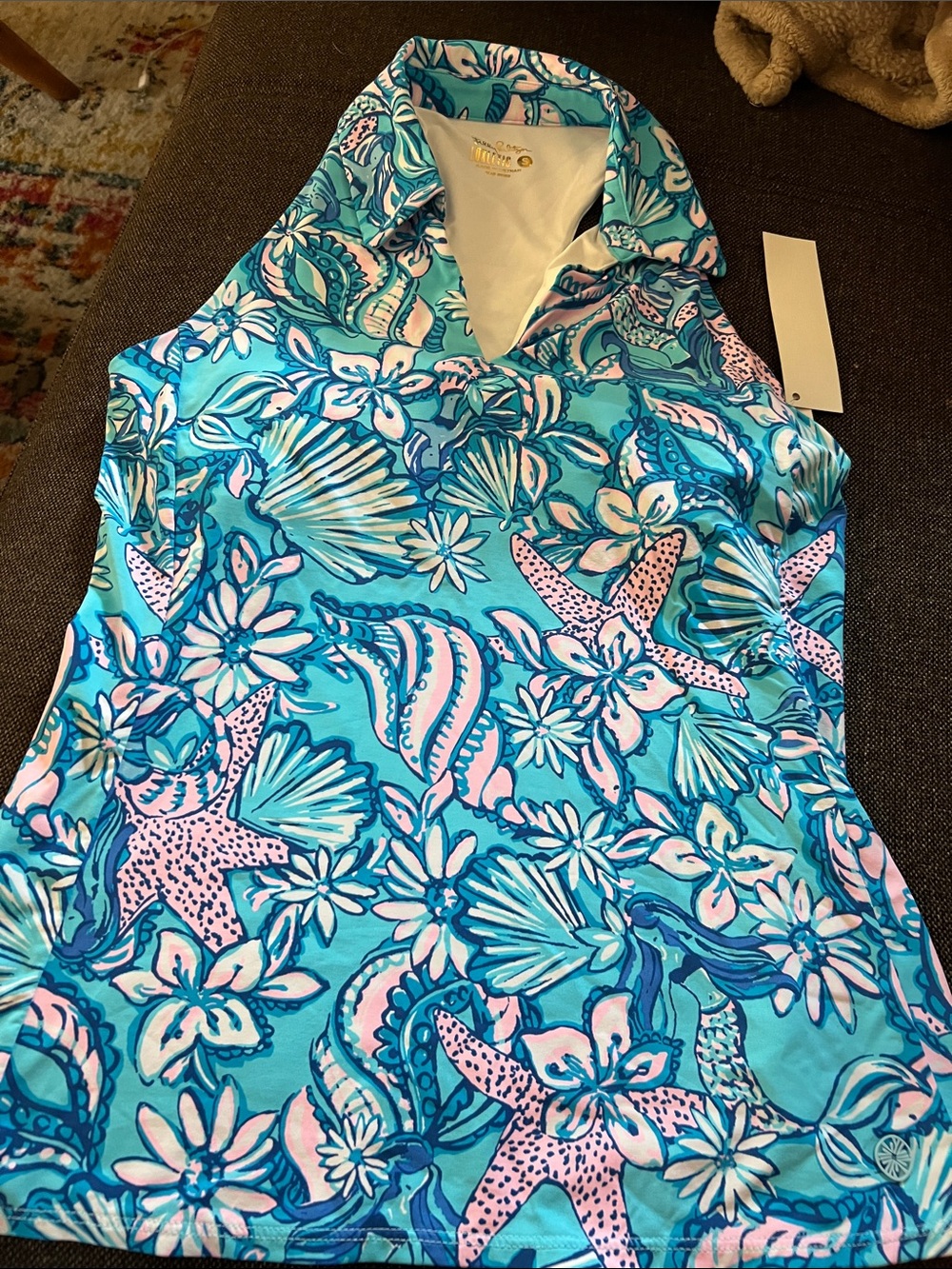 Lilly Pulitzer UPF 50 Luxletic Lakelyn Bra Polo Top Amalfi Blue Sound The Sirens - Picture 3 of 3